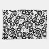 Retro zwarte witte bloemen Towel Theedoek (Horizontaal)