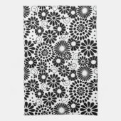 Retro zwarte witte bloemen Towel Theedoek (Verticaal)