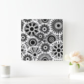 Retro zwarte witte bloemen wandklok (Huis)