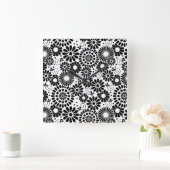 Retro zwarte witte bloemen wandklok (Huis)