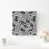Retro zwarte witte bloemen wandklok (Huis)