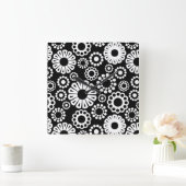 Retro zwarte witte bloemen wandklok (Huis)