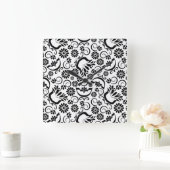 Retro zwarte witte bloemen wandklok (Huis)