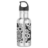 Retro zwarte witte bloemen waterfles (Achterkant)