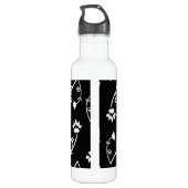 Retro zwarte witte bloemen waterfles  (Achterkant)