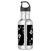Retro zwarte witte bloemen waterfles (Achterkant)