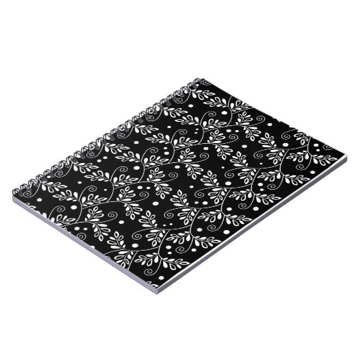 Retro zwarte witte florale Notitieboek (Linkerzijde)