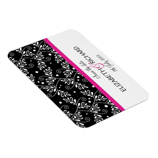 Retro zwarte witte florale "Save the date" Magnet Magneet (Rechterzijde)