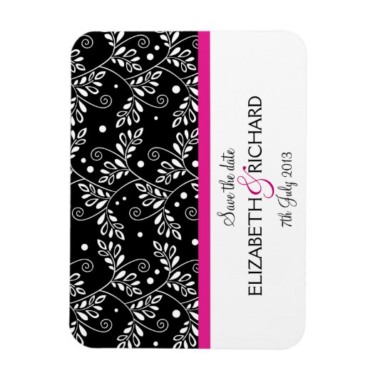 Retro zwarte witte florale "Save the date" Magnet Magneet (Verticaal)