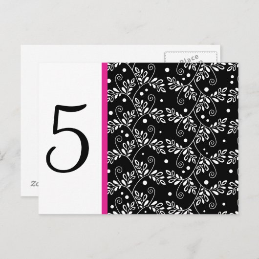 Retro zwarte witte florale tabelnummers Briefkaart (Voorkant / Achterkant)