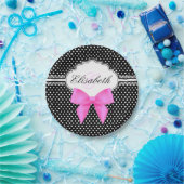 Retro zwarte witte polka stit roze boogmonogram papieren bordje (Feest)