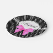 Retro zwarte witte polka stit roze boogmonogram papieren bordje (Gekanteld)