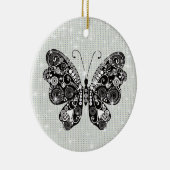 Retro zwarte & witte vlinder keramisch ornament (Rechts)