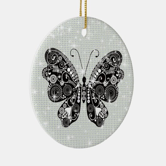 Retro zwarte & witte vlinder keramisch ornament (Rechts)