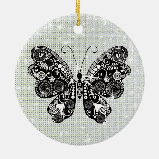 Retro zwarte & witte vlinder keramisch ornament (Achterkant)