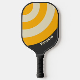 Retro Zwarte Zon Cirkel Streep met Naam Pickleball Paddle