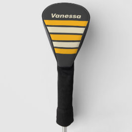Retro Zwarte Zon Over Strepen met Naam Golfheadcover
