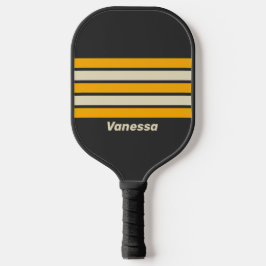 Retro Zwarte Zon Over Strepen met Naam Pickleball Paddle