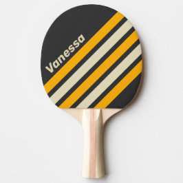 Retro Zwarte Zon Schuine Strepen met Naam Tafeltennisbatje