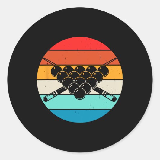 Retro zwembad biljart ontwerp met aanwijzingen en ronde sticker (Voorkant)