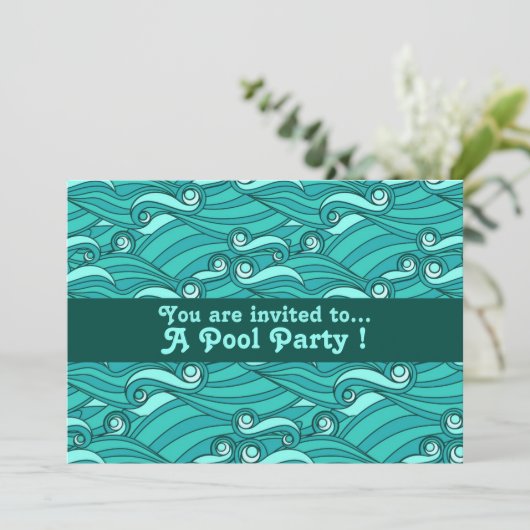 Retro zwembad partij aqua golven kaart (Staand voorkant)