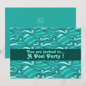 Retro zwembad partij aqua golven kaart (Voorkant / Achterkant)