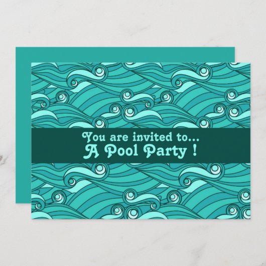 Retro zwembad partij aqua golven kaart (Voorkant / Achterkant)