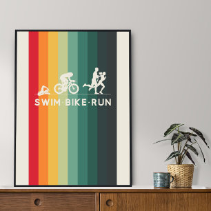 Retro Zwemfiets Run Triathlon Icon Series Poster