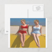 Retro zwemschoonheid op dok briefkaart (Voorkant / Achterkant)