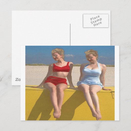 Retro zwemschoonheid op dok briefkaart (Voorkant / Achterkant)