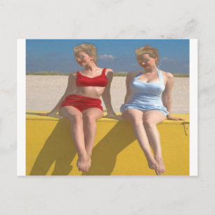 Retro  zwemschoonheid op dok briefkaart