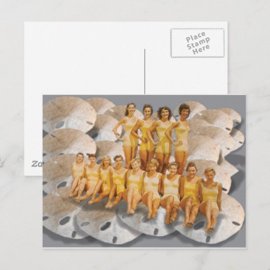 Retro  zwemschoonheid op zandvangers briefkaart (Voorkant / Achterkant)