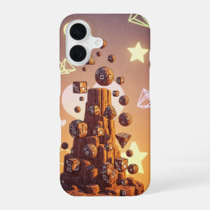 Retro zwevende klippen pixel art iPhone 16 hoesje