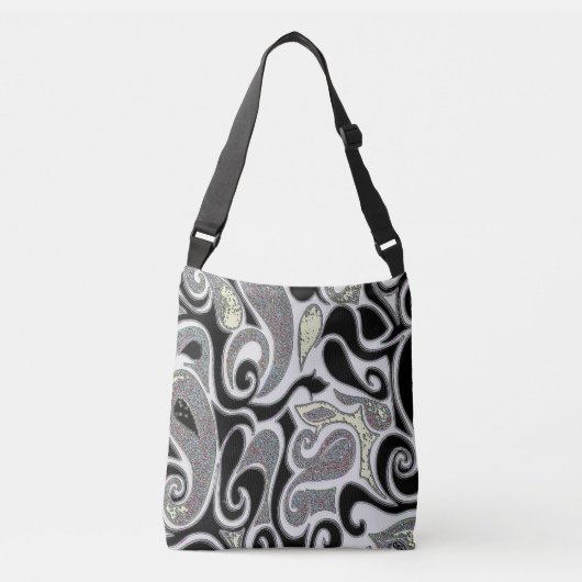 retro zwijn in zwarte en witte doodle crossbody tas (Voorkant)