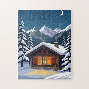 Retro Zwitserse Alpen Ski Chalet Winter Wonderland Legpuzzel