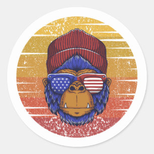 Retroaap Ronde Sticker