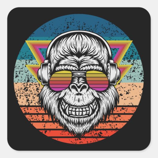 Retroaap Vierkante Sticker (Voorkant)