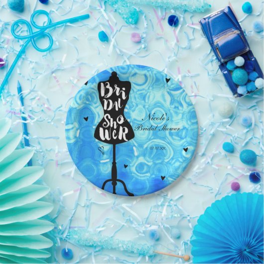 Retroblauw Vrijgezellenfeest met Mannequin-standa Papieren Bordje (Feest)