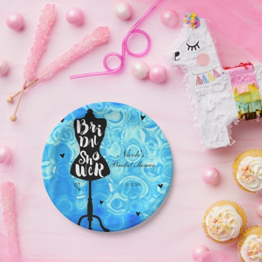  Retroblauw Vrijgezellenfeest met Mannequin-standa Papieren Bordje (Feest)