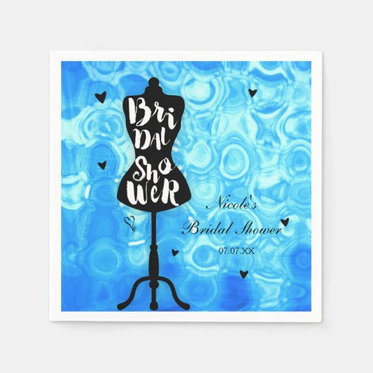  Retroblauw Vrijgezellenfeest met Mannequin-standa Servetten (Voorkant)