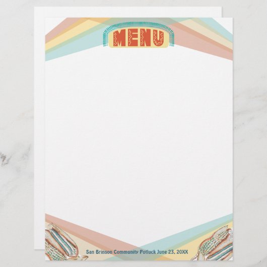 Retroblauwe maïs Mexicaans menu letterhead (Voorkant / Achterkant)