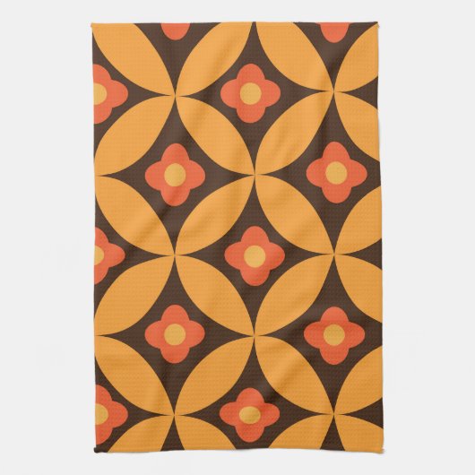 Retrobloem in cirkels uit de midden eeuw oranje theedoek (Verticaal)