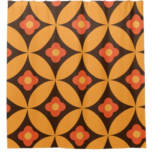 Retrobloem in oranje cirkels van de midden eeuw douchegordijn (Voorkant)