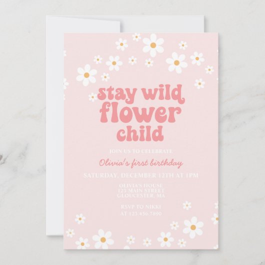 Retrobloem kinderdagverblijf boho florale eerste v kaart (Voorkant)