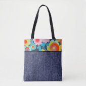 Retrobloemen en denim tote bag (Voorkant)