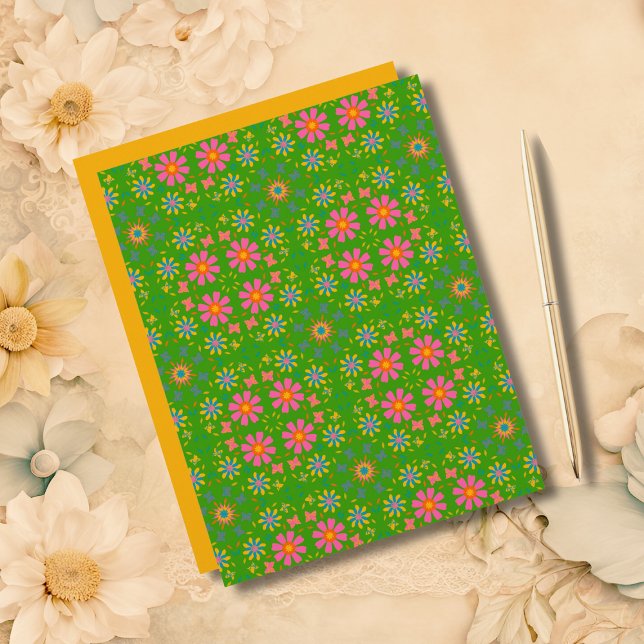 Retrobloemen Roze Geel Blauw Sinaasappel Vlinders (Creator heeft geüpload)