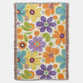 Retrobloemen Sinaasappel Lila Groen Deken (Voorkant Verticaal)