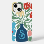 Retrobloemenpatroon monogram Initiaal Case-Mate iPhone Case (Achterkant)