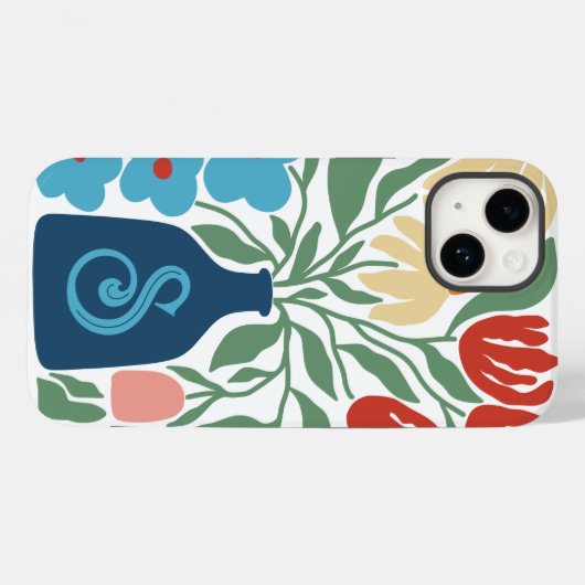 Retrobloemenpatroon monogram Initiaal Case-Mate iPhone Case (Achterkant (horizontaal))