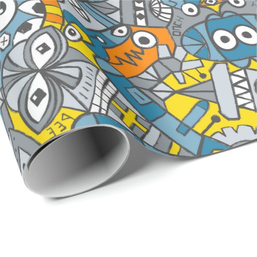 Retrobots zijn terug en willen een leuk patroon he cadeaupapier (Rol Hoek)